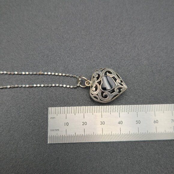 18 Inch Sterling Silver Onyx Heart Love Pendant Necklace A6368 - Picture 6 of 7